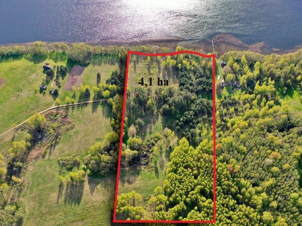VERTINGAS 4,10 HA ŽEMĖS SKLYPAS SU GALIMYBE STATYTIS PUŠYNE ANT VAIZDINGO LUODŽIO EŽERO KRANTO IGNALINOS R., PLAVĖJŲ K.