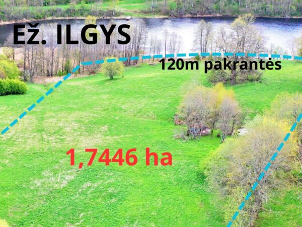 Rekreacinių* teritorijų zonoje esantis 1,7446 ha žemės sklypas Utenos r., Antilgės k., ant Ilgio ežero kranto