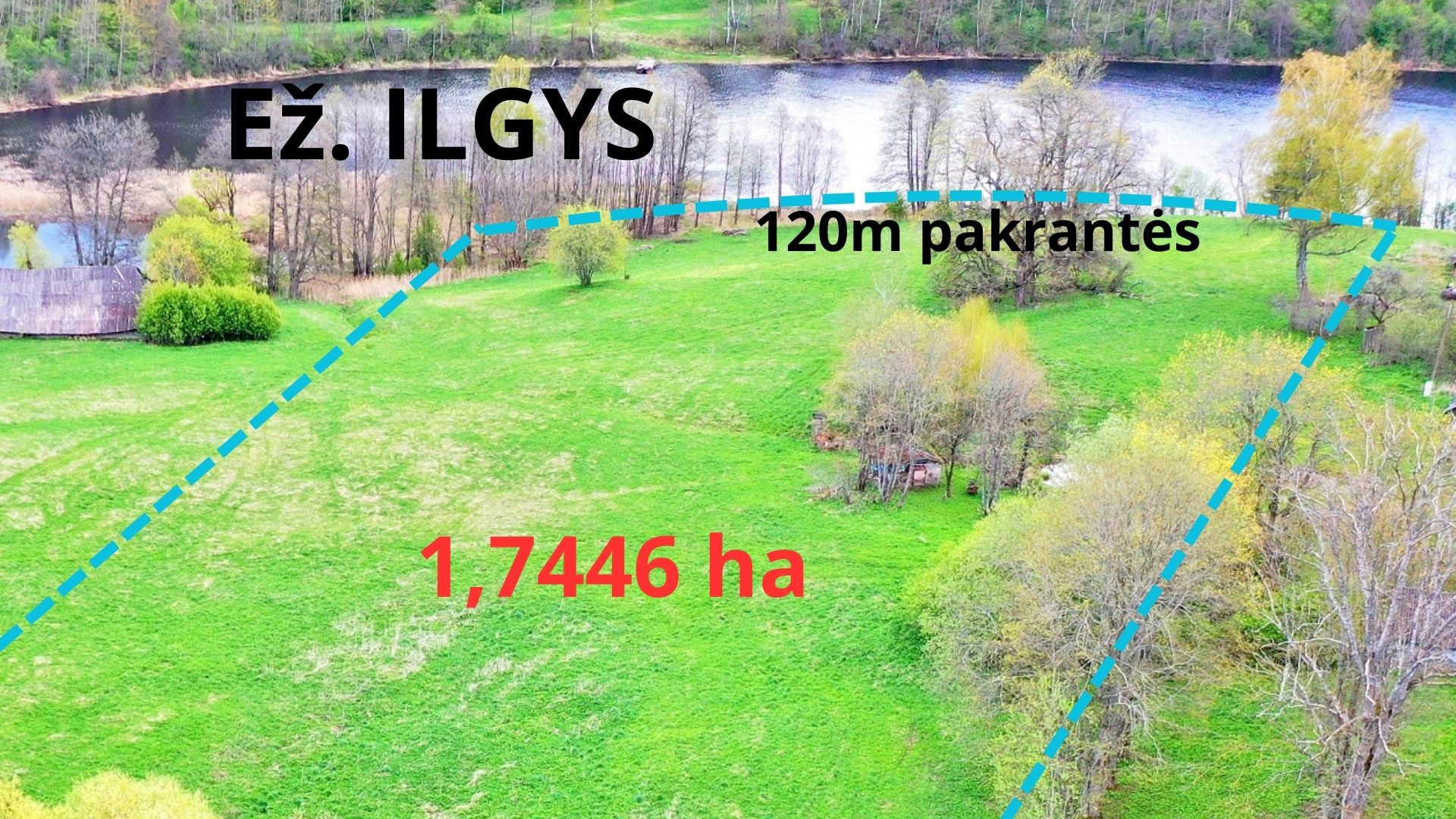 Rekreacinių* teritorijų zonoje esantis 1,7446 ha žemės sklypas Utenos r., Antilgės k., ant Ilgio ežero kranto