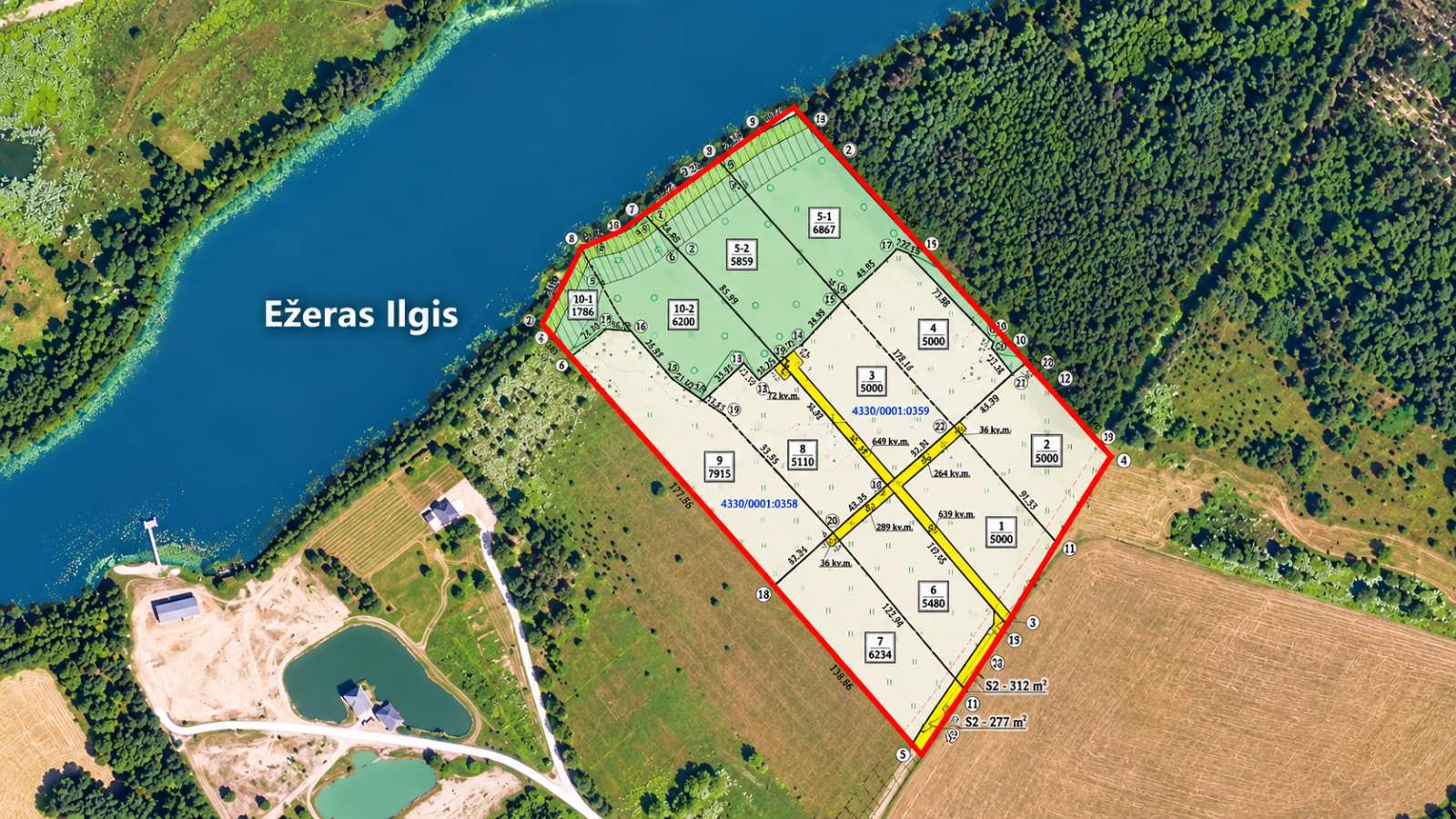 PARDUODAMAS 6,55 HA SKLYPŲ KOMPLEKSAS SU 108 M ILGIO EŽERO PAKRANTE